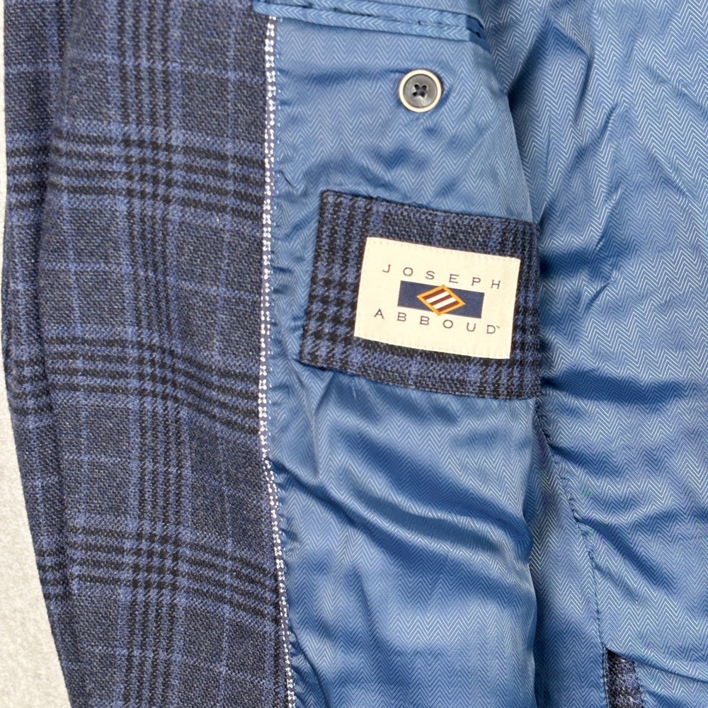 Joseph Abboud Blazer Mens 44L Plaid Blue Wool Cashmere Sport Coat Campore - Picture 10 of 12